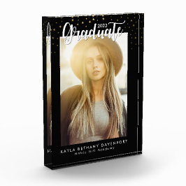 Moderner Black Gold Stars Abschluss Keepake Fotoblock