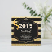 Moderner Black & Gold Streifen Abschluss Einladung (Stehend Vorderseite)