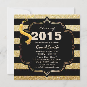 Moderner Black & Gold Streifen Abschluss Einladung