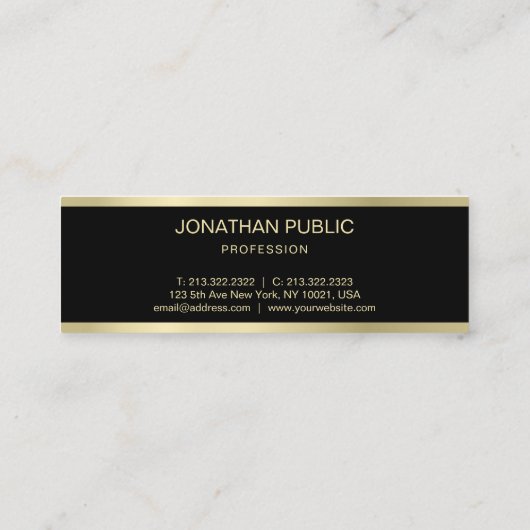 Moderner Black Gold Text Elegant Einfaches Schlich Mini Visitenkarte (Rückseite)