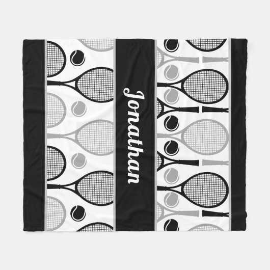 Moderner Black & Gray Tennis Spielercoach Name Spo Fleecedecke (Vorderseite (Horizontal))
