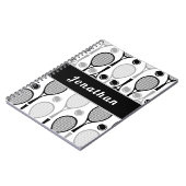 Moderner Black & Gray Tennis Spielercoach Name Spo Notizblock (Linke Seite)