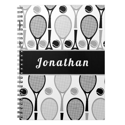 Moderner Black & Gray Tennis Spielercoach Name Spo Notizblock (Vorderseite)