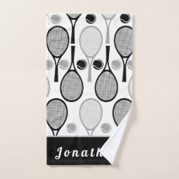 Moderner Black & Gray Tennis Vater Coach Name Handtuch