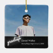 Moderner Black Handwriting Neon Foto Abschluss Keramikornament (Rückseite)