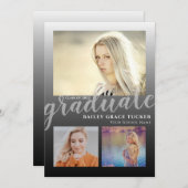 Moderner Black Ombre Graduate 3-Foto Abschluss Ankündigung (Vorne/Hinten)