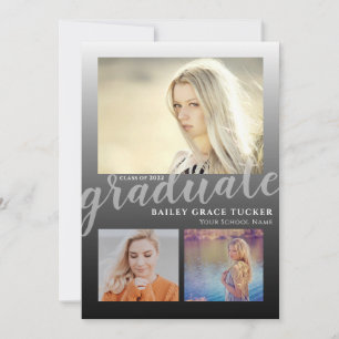 Moderner Black Ombre Graduate 3-Foto Abschluss Ankündigung