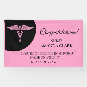 Moderner Black & Pink Caduceus Nurse Rn Abschluss Banner