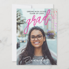 Moderner Black Pink High School Confetti Abschluss Ankündigung