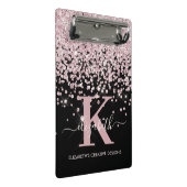 Moderner Black Pink Rose Gold Glitzer Mit Monogram Mini Klemmbrett (Schrägansicht)