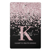 Moderner Black Pink Rose Gold Glitzer Mit Monogram Mini Klemmbrett (Rückseite)