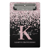 Moderner Black Pink Rose Gold Glitzer Mit Monogram Mini Klemmbrett (Vorderseite)