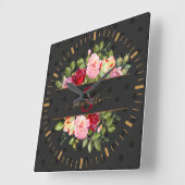 Moderner Black Polka Dot und Rose Personalisiert Quadratische Wanduhr (Winkel)