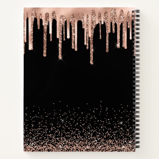 Moderner Black & Rose Gold Glitzer Mit Monogramm Notizblock (Rückseite)