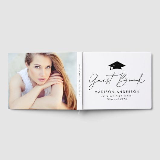 Moderner Black Script Foto Abschluss Gästebuch (Voll)