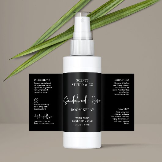Moderner Black Script Room Spray Flasche Wrapper