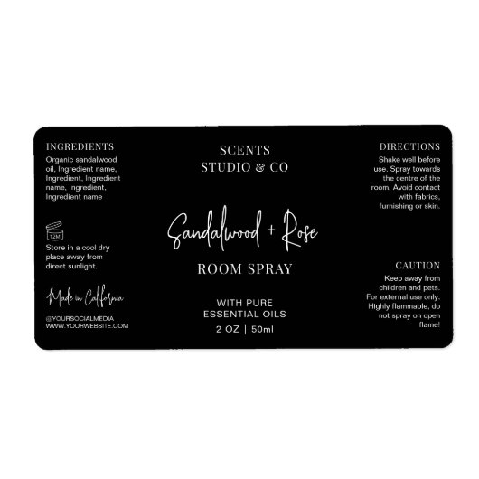 Moderner Black Script Room Spray Flasche Wrapper (Vorne)