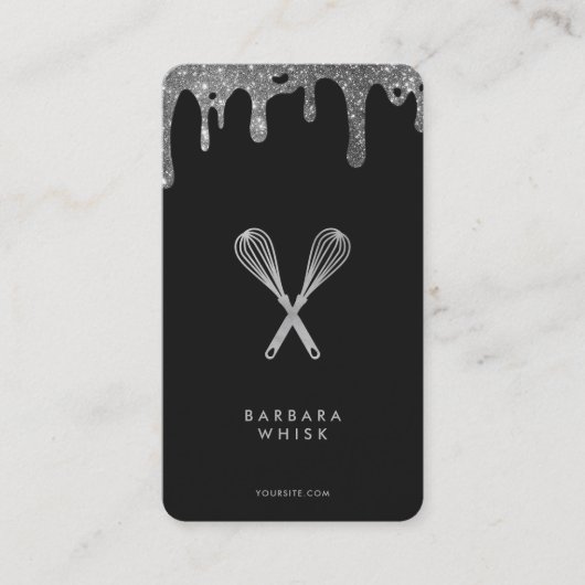 Moderner Black Silver Whisk Bakery Koch Caterer Visitenkarte (Vorderseite)