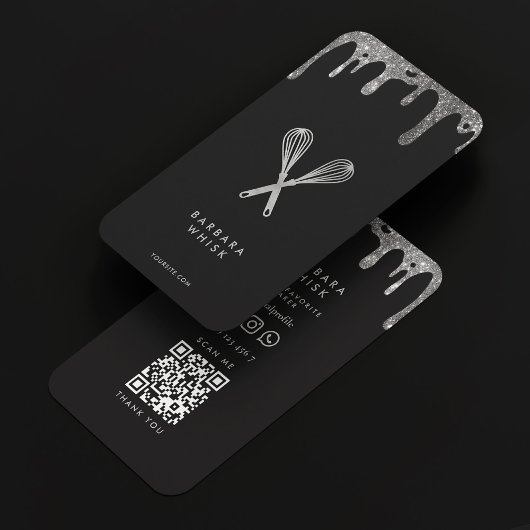 Moderner Black Silver Whisk Bakery Koch Caterer Visitenkarte