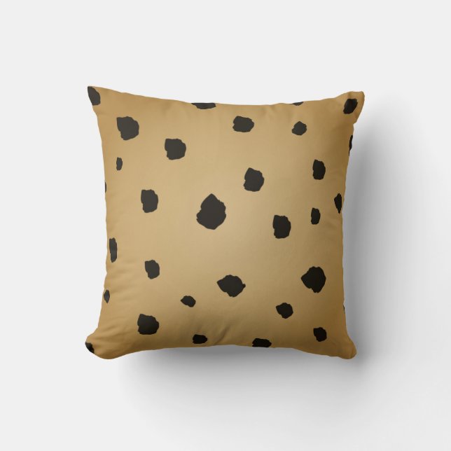Moderner Black Spot Goldenrod Gold Beige Tan Kissen (Vorderseite)