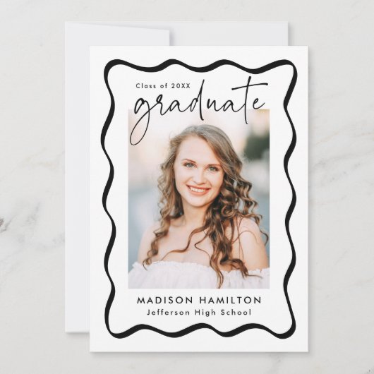 Moderner Black Wavy Frame 2 Foto Abschluss Ankündigung (Vorderseite)