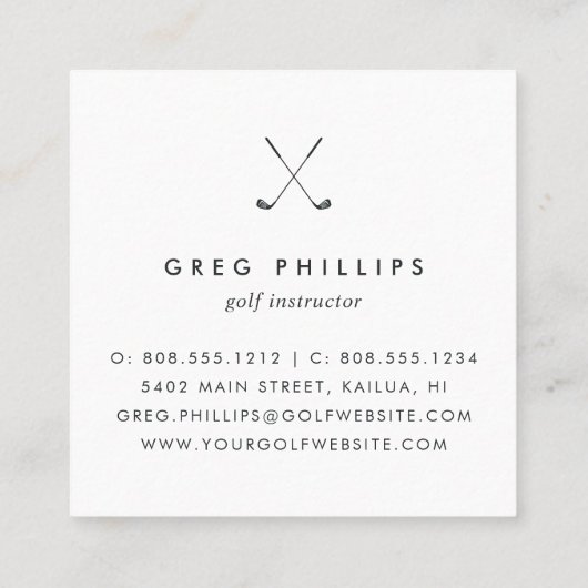 Moderner Black & White Golf Pro oder Instruktor Quadratische Visitenkarte (Rückseite)