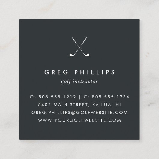 Moderner Black & White Golf Pro oder Instruktor Quadratische Visitenkarte (Rückseite)