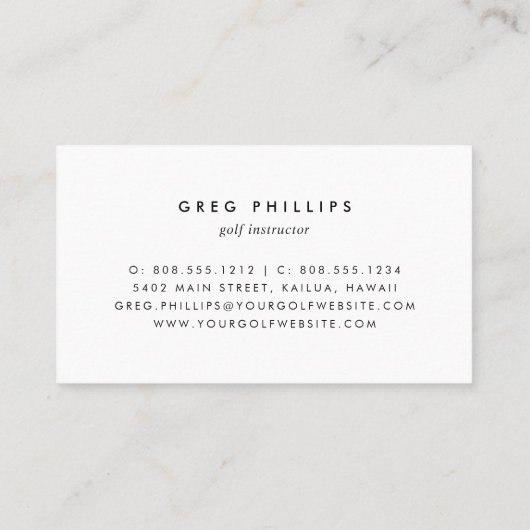Moderner Black & White Golf Pro oder Instruktor Visitenkarte (Rückseite)