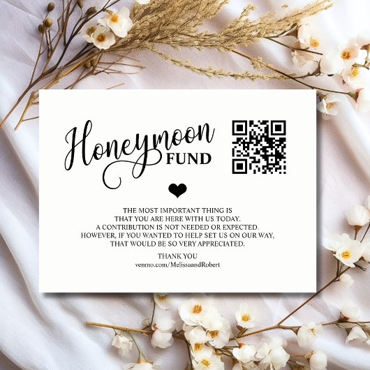 Moderner Black & White Honeymoon Fund + QR Code Begleitkarte