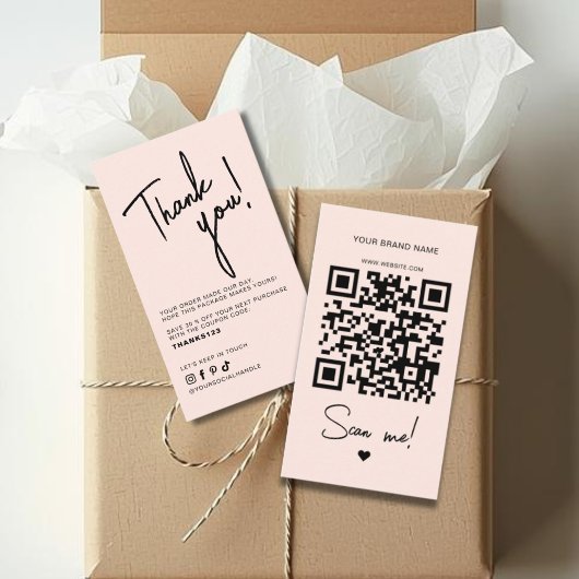 Moderner blassrosa Bestell-Danke-QR-Code Visitenkarte