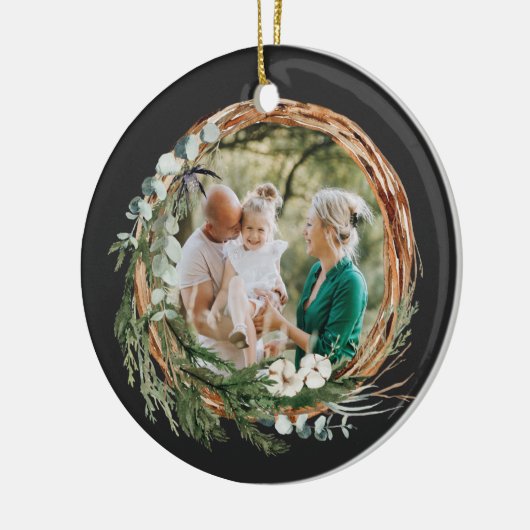 Moderner Blattkranz Foto Weihnachtsschwarz Keramik Ornament (Links)