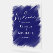 Moderner, blau gestrichener monogramm Hochzeitsemp Acrylschild (Winkel)