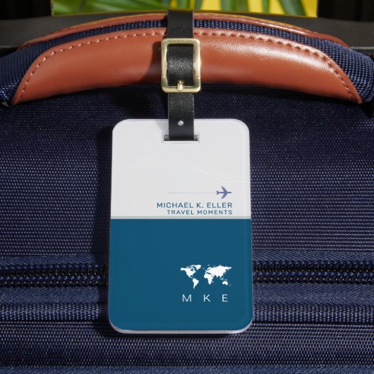 Moderner BLAU (Name und Initiale) Reisender Gepäckanhänger (Vorderseite Insitu 2)