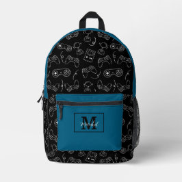 Moderner Blau-Schwarzer-Videospiel-Gamer Bedruckter Rucksack