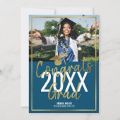 Moderner Blau- und Gold-Script-Abschluss Ankündigung (Vorderseite)