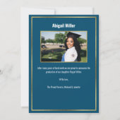 Moderner Blau- und Gold-Script-Abschluss Ankündigung (Rückseite)