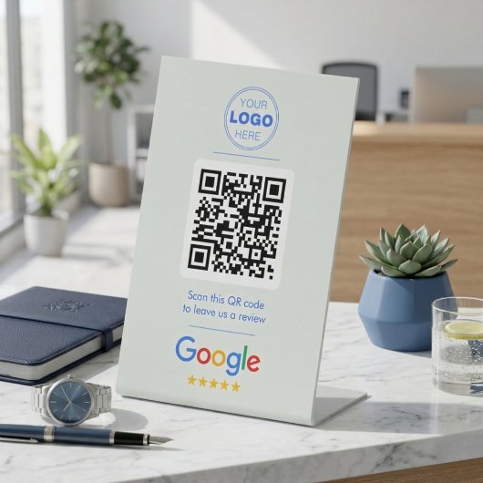 Moderner Blau-Weiß-QR-Code für Geschäftsbewertunge Sockelschild