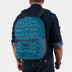 Moderner Blau-Weiß-Videospiel-Gamer  Bedruckter Rucksack