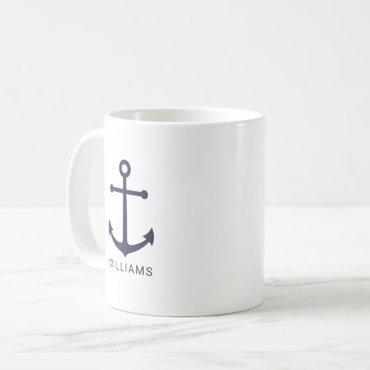 Moderner Blaue Navy-Anker mit Individuelle Name Kaffeetasse (Vorderseite Links)