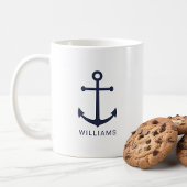 Moderner Blaue Navy-Anker mit Individuelle Name Kaffeetasse