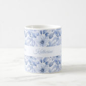 Moderner blauer Aquarell-Blumenmuster-Name Kaffeetasse (Mittel)