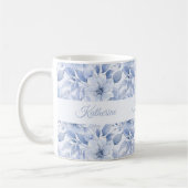 Moderner blauer Aquarell-Blumenmuster-Name Kaffeetasse (Links)