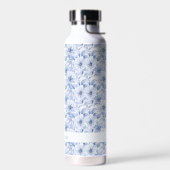 Moderner blauer Aquarell-Blumenmuster-Name Trinkflasche (Links)