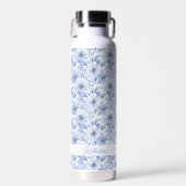 Moderner blauer Aquarell-Blumenmuster-Name Trinkflasche (Vorne)