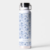 Moderner blauer Aquarell-Blumenmuster-Name Trinkflasche (Rückseite)