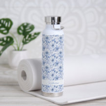 Moderner blauer Aquarell-Blumenmuster-Name