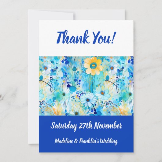Moderner Blauer Blumendruck Hochzeitsspass Dankeskarte (Vorderseite)
