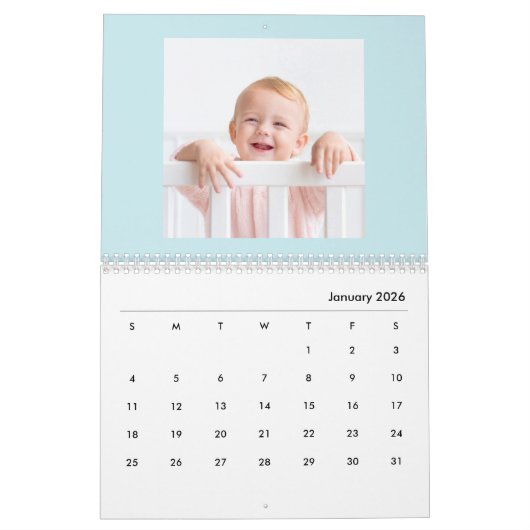 Moderner blauer Familien-Fotokalender 2026 für Bab Kalender (Jan 2026)