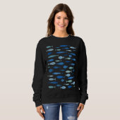 Moderner Blauer Fisch Mcm Mid Mod Sweatshirt (Vorne ganz)