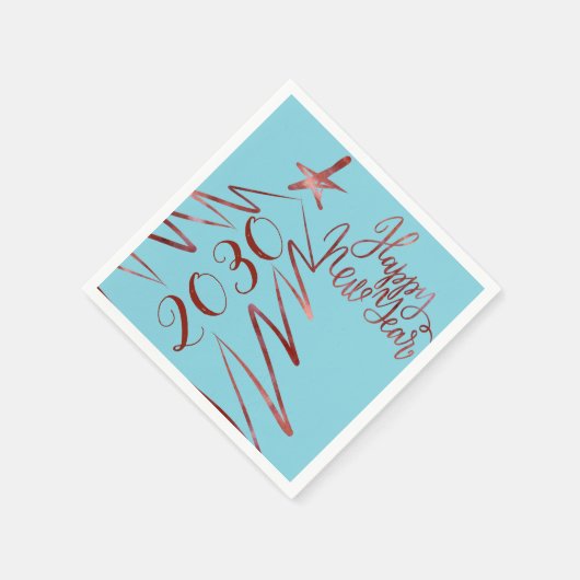 Moderner blauer, glänzender Roter Baum New Years P Serviette (Ecke)